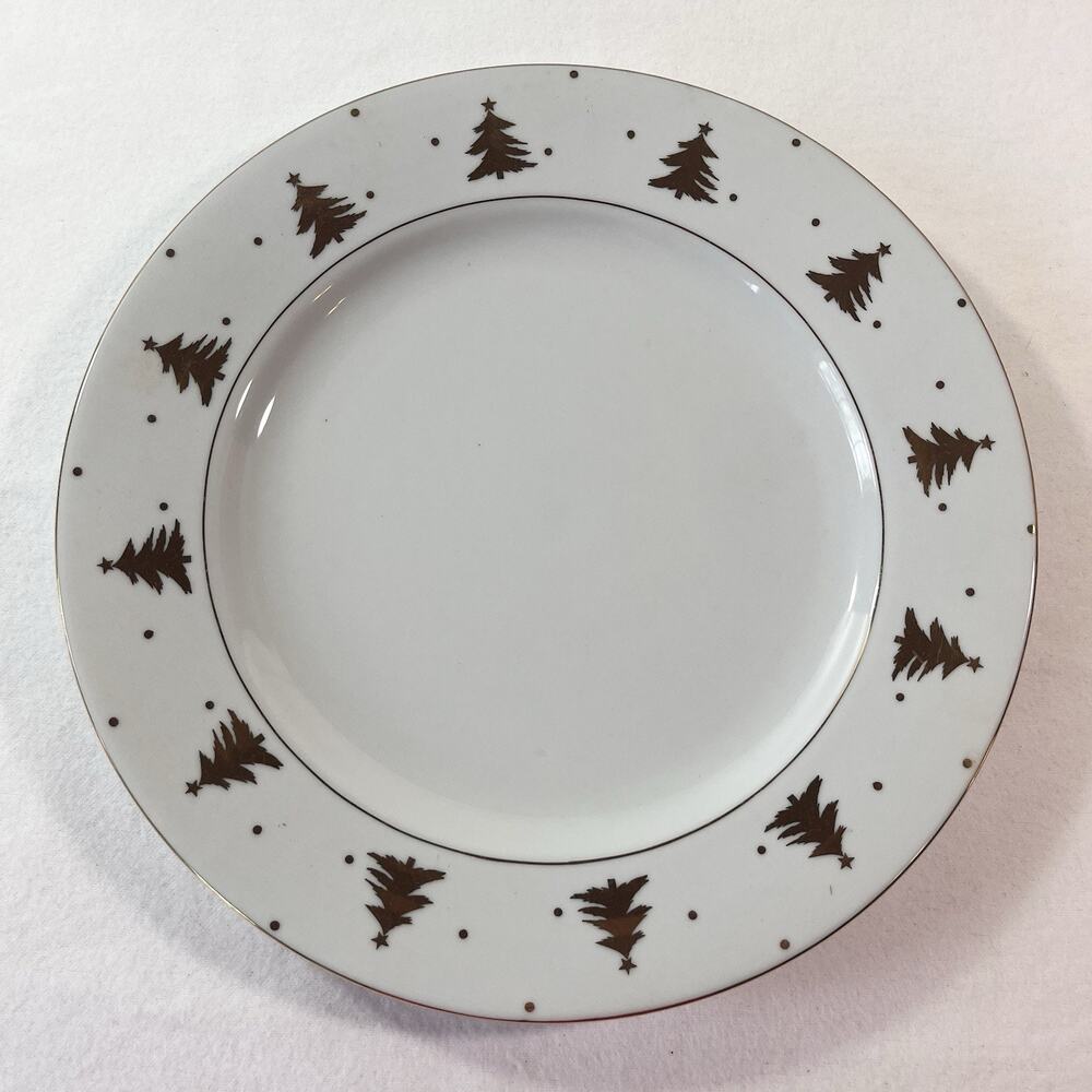 Tienshan Golden Pines Dinner Plate, Gold Christmas Tree Pattern